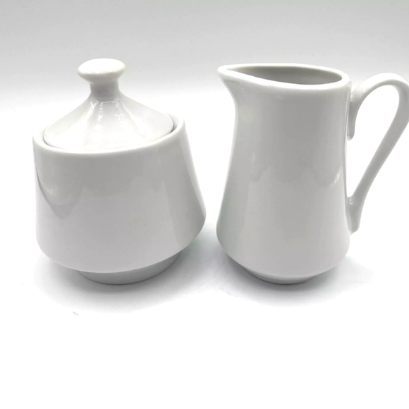 White Ceramic Creamer and Sugar Set - Picture 1 of 5